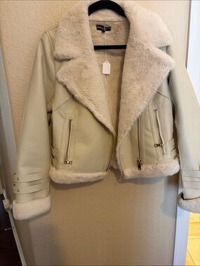 Generation Love Cozy Faux Shearling Moto Jacket - Cream